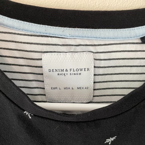 Denim & Flower Ricky Singh Men's L Black S/S Palm Slim Fit Shirt Top Tee - Picture 2 of 9